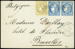 N°43 + 46B report 2 en paire obl GC 698 + T16 Calais (21 mars 71) sur lettre pour Bruxelles, Signé calves. TB