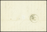Lettre de Paris du 31 mars 1871 pour Arromanches (Calvados) transportée par passeur et postée à Rouen avec n°46 obl GC 3219 + T17 Rouen (2 avril 71). TB