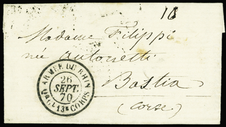Lettre en franchise sans timbres pour Bastia (Corse)