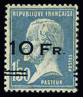 N°4 10f sur 1f50 bleu Pasteur, neuf * (gomme légèrement