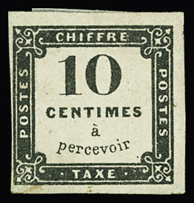 N°1 10c noir, neuf sans gomme, B/TB, un des timbres