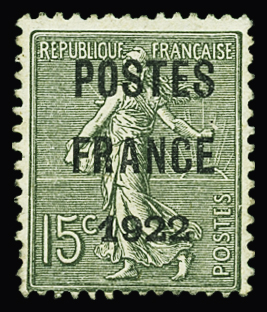 N°37 15c vert-olive POSTES FRANCE 1922, neuf sans gomme,