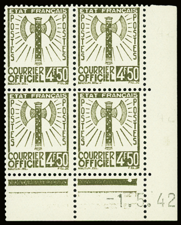 N°1 à 15, série Francisque en bloc de 4 dont coins-datés