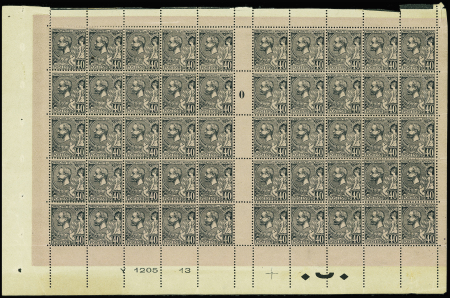 N°17 40c bleu sur rose en panneau complet de 50 exemplaires,