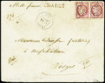 N°49 80c rose en paire sur lettre chargée de Craon