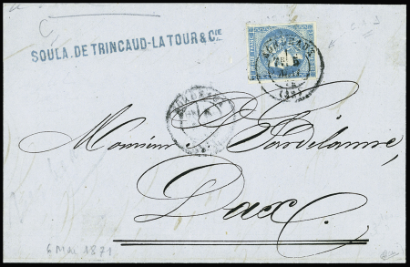 N° 46B obl. par càd T17 Bordeaux 05.05.71 sur lettre