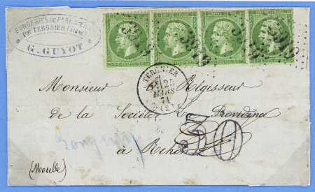 N°20, bande de 4 OBL GC 3919 + T16 "Tergnier (2)" (25
