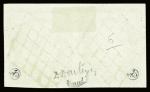 N°1a 10c bistre-brun, paire obl. grille, superbe. Cert.