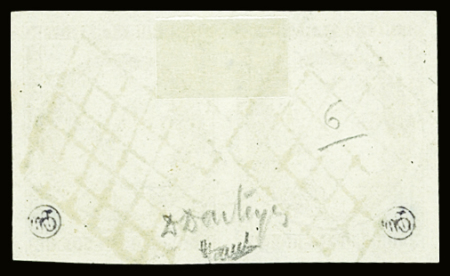 N°1a 10c bistre-brun, paire obl. grille, superbe. Cert.