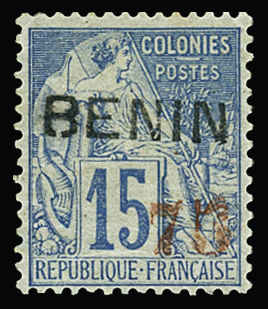 N°16 75 sur 15c. bleu, neuf *. Signé Brun