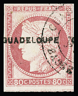 N°13 80c. rose, obl. cad "BASSE-TERRE". Signé Brun