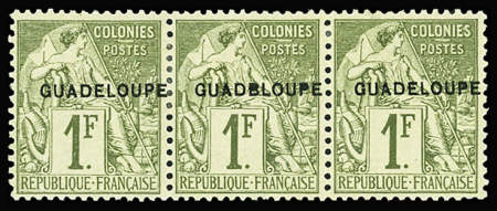 N°26ba 1f. olive, GuadBeloupe tenant à 2 normaux, neufs