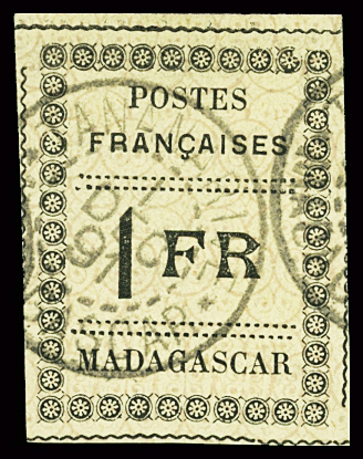 N°12 1f. noir sur jaune, obl. TB. Signé Brun