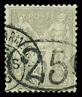 N°25 15c. sur 3c. gris, obl, TB. Signé Calves et Brun