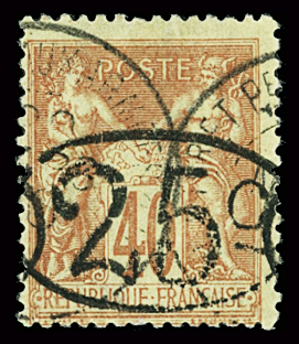 N°27 25c. sur 40c. rouge orange, obl, TB. Signé
