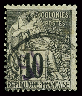 N°3a 15 sur 10c. noir sur lilas, surcharge renversée,