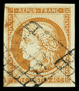 N°5 40c orange, obl. grille, TTB