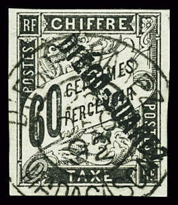 TAXE n°12 60c.noir, oblitéré, TB. Signé