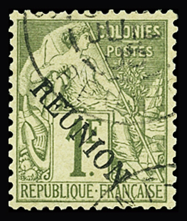 N°28 1f. vert olive, obl. Signé Brun