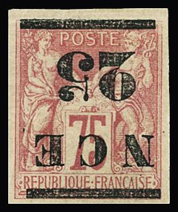 N°5a 25 sur 75c. rose, variété surcharge renversée,