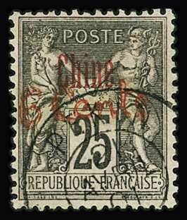 N°21 6c. sur 25c. noir sur rose, obl, TB. Signé Brun