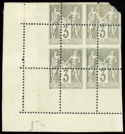 N°87 3c gris, variété exceptionnelle piquage à cheval