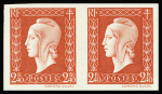 N°693a 2f40 rouge, non dentelé en paire, neuf **, TB.