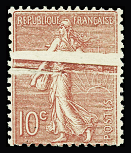 N°129 10c rose, variété double pli accordéon, neuf