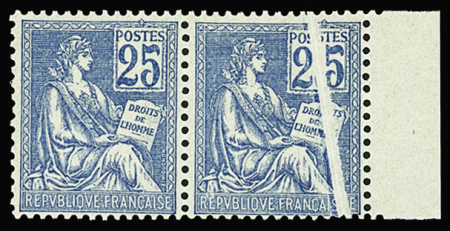N°114o 25c bleu, variété pli accordéon, neuf **, en