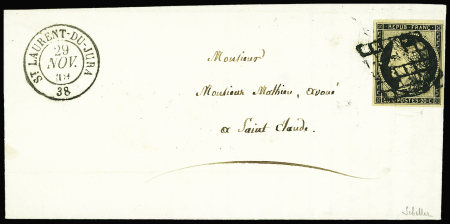 N°6 1f carmin (pd) obl. PC sur lettre avec T14 Champagnole