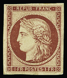 N°6f 1f carmin, réimpression de 1862, neuf *, TB. d'aspect