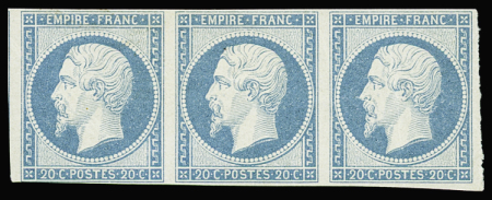 N°14A 20c bleu, bande de , neuf **, 1 timbres touché,
