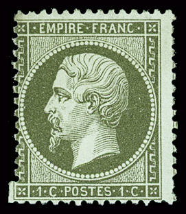 N°19 1c vert olive, variété défaut de dentelure, neuf