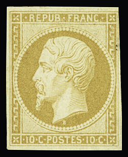N°9e 10c bistre jaune, réimpression de 1862, neuf *,