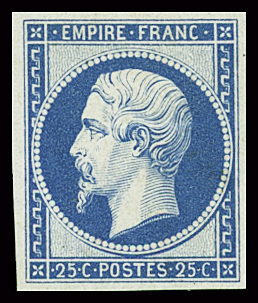 N°15c 25c bleu, réimpression de 1862,  neuf *, TB.