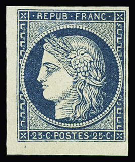 N°4 25c bleu, neuf *, réparations, belle marge, TB