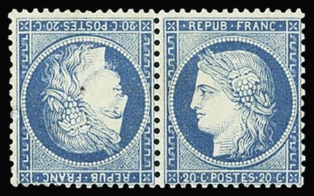 N°37c 20c bleu, tête bêche, neuf GNO, TB.