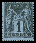 N°84 1c noir s. bleu de Prusse, neuf sans gomme, TB,