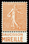 N°199 50c rouge, variété recto verso partiel avec bande