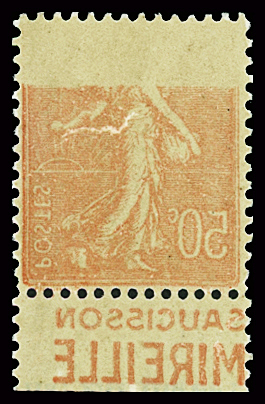 N°199 50c rouge, variété recto verso partiel avec bande