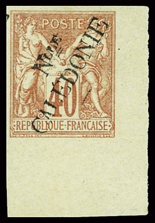 N°19A 40c orange, surcharge Type II, coin de feuille,