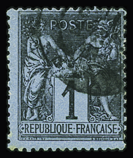 N°84 1c noir s. bleu de Prusse pâle, obl., TB. Signé