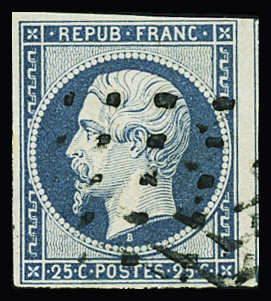 N°10 25c bleu, obl  gros points, avec voisin, TTB