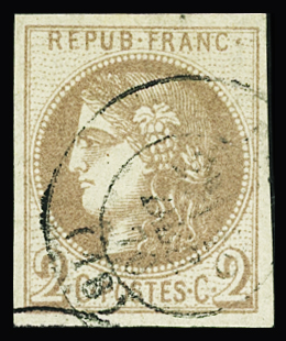 N°40A 2c chocolat clair, obl cad, TB. Signé A. Brun