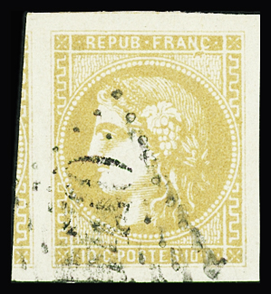 N°43B 10c bistre jaune tirant sur le citron, obl. GC,