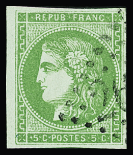N°42B 5c vert-jaune, obl. GC, TTB. Signé Calves