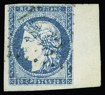 N°44B 20c bleu, obl, exceptionnel bord de feuille,
