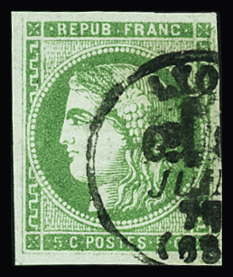 N°42B 5c vert-jaune, obl. cad T16 de Lyon (Rhône),