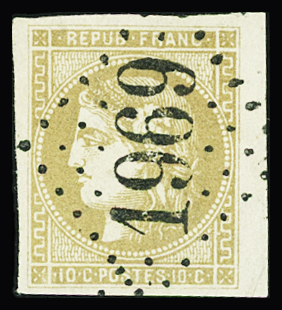 N°43B 10c bistre jaune, obl. GC 1969 de Larroque d'Olmes