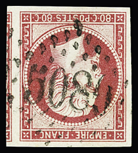 N°17B 80c rose, avec 4 belles marges et 1 voisin, obl